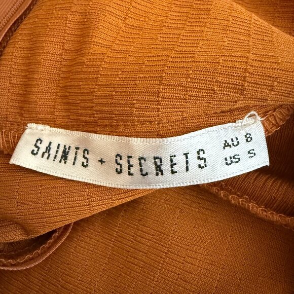 Saints + Secrets Halter Deep V Bodycon Dress Women's Small Rust Orange Vacation - Picture 12 of 14